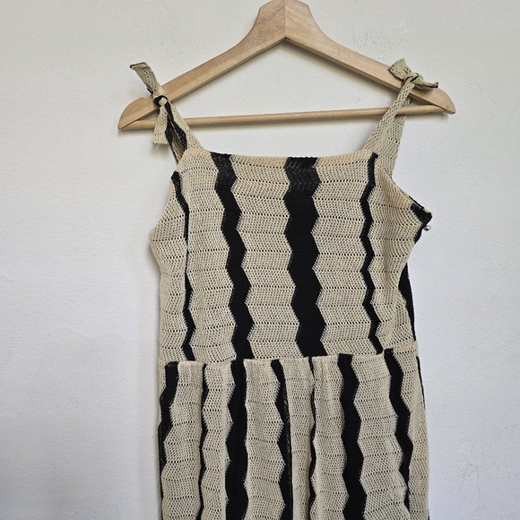 NWT Zara Black Natural Crochet Knit Chevron Stripe Tiered Midi Dress Size S - Picture 5 of 13